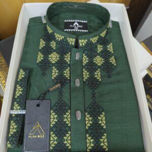 Deshi Panjabi– 100% Cotton - Premium Quality - Green - Image 3